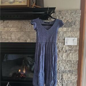 Blue Smocked-Top Midi Dress